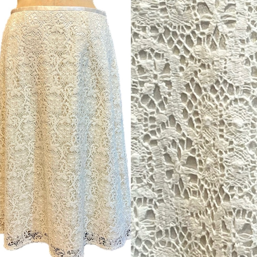 VINTAGE lace‎ midi skirt Victorian romantic cottage cream made in USA 80s 90s
